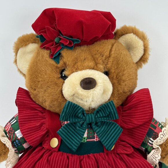 Vintage 1994 Kmart Teddy Bear Lane Christmas Bear In Holiday Dress Hat Bow 18" - Picture 2 of 13
